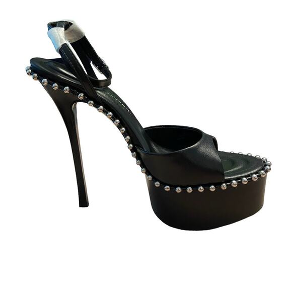 Alexander Wang Nova 145 Platform Sandals Studded Ankle Strap Leather Black Sz 38 - Picture 3 of 13
